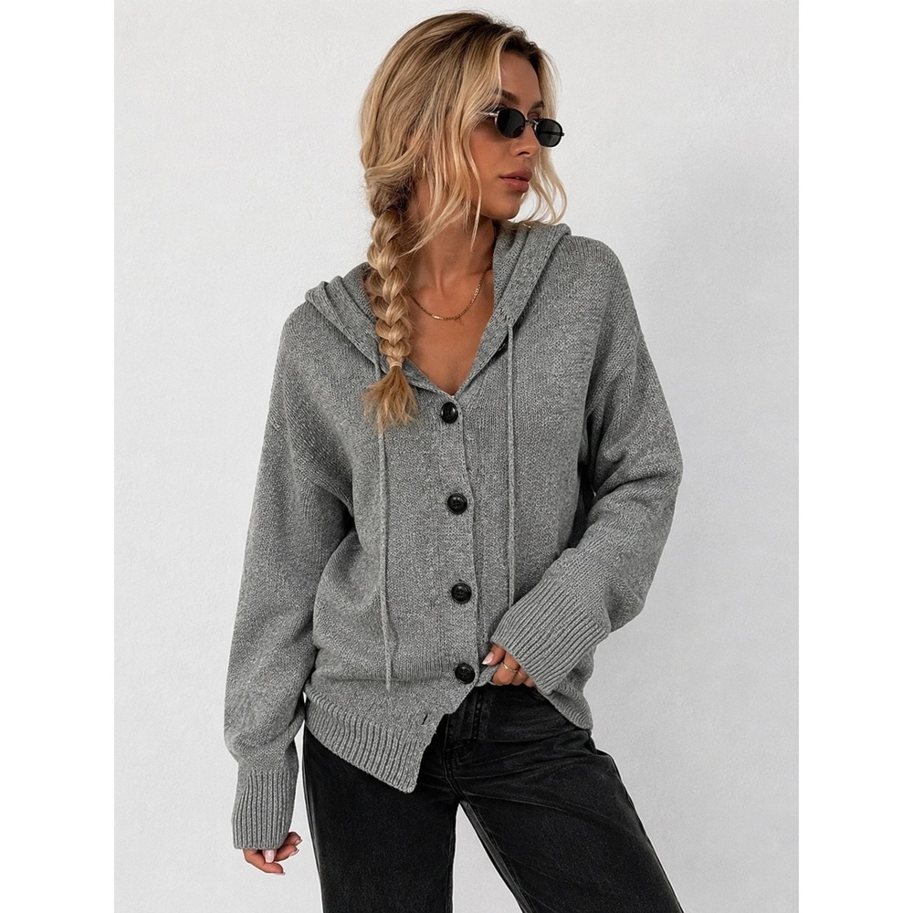 Commense Grey Button Hoodie Cardigan Fisherman Grandpacore Sweater L NWT New